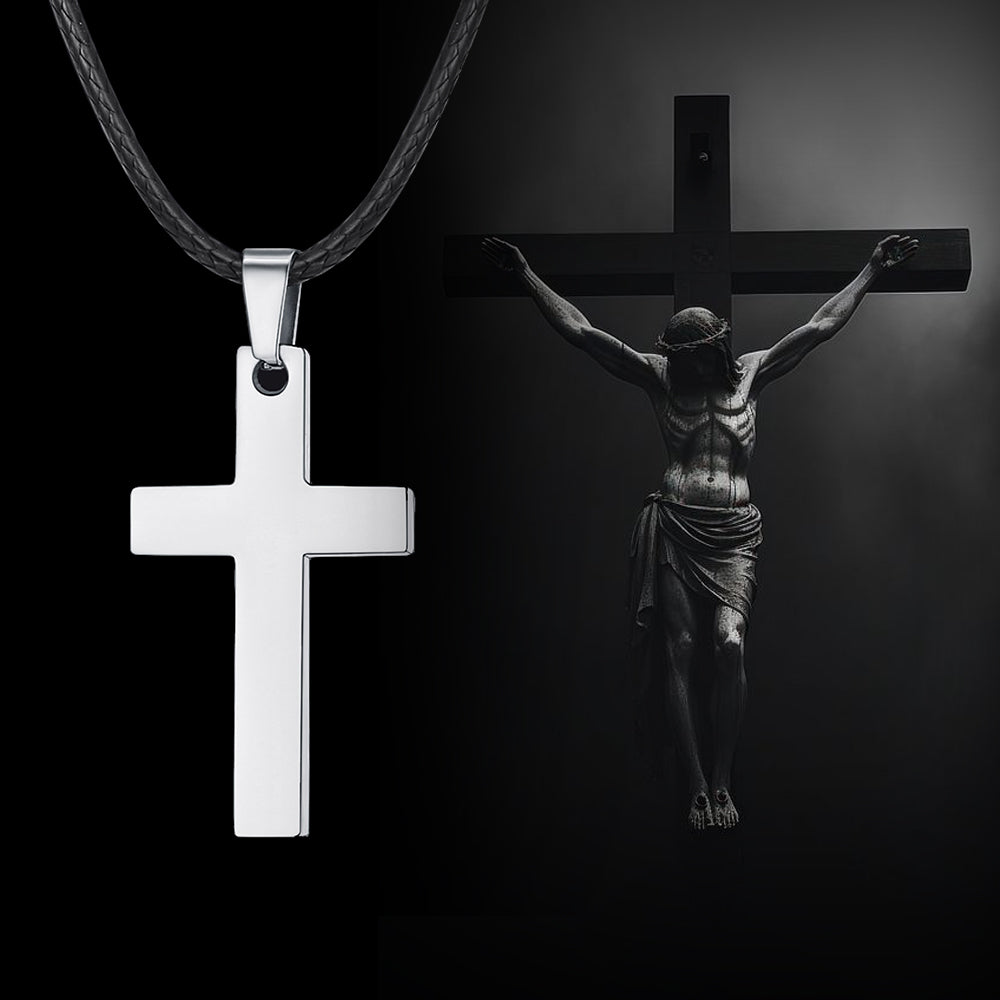 Engravable Cross Leather Necklace Pendant for