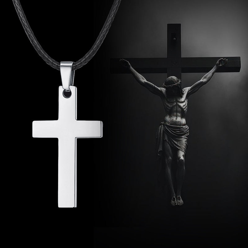 Engravable Cross Leather Necklace Pendant for