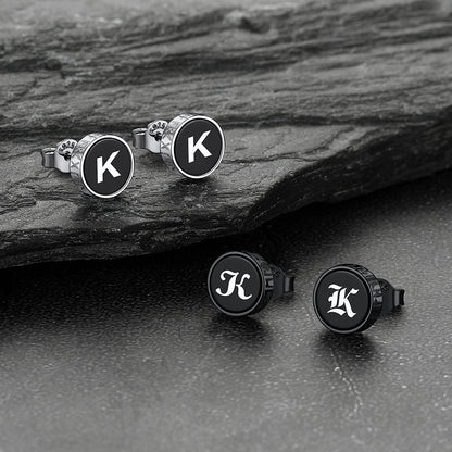 Engraved Roman Numerals Black Onyx Stud Earrings for