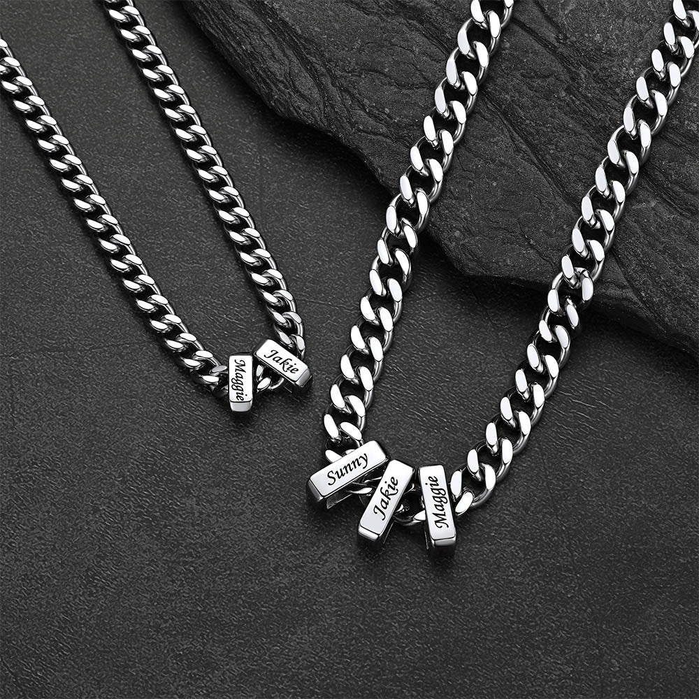 Custom Multi Charm Name Cuban Link Chain Necklace for Father Gift
