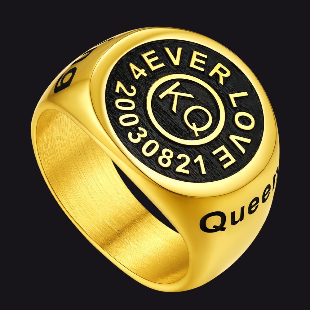 Gothic Engraving Initial Signet Ring for