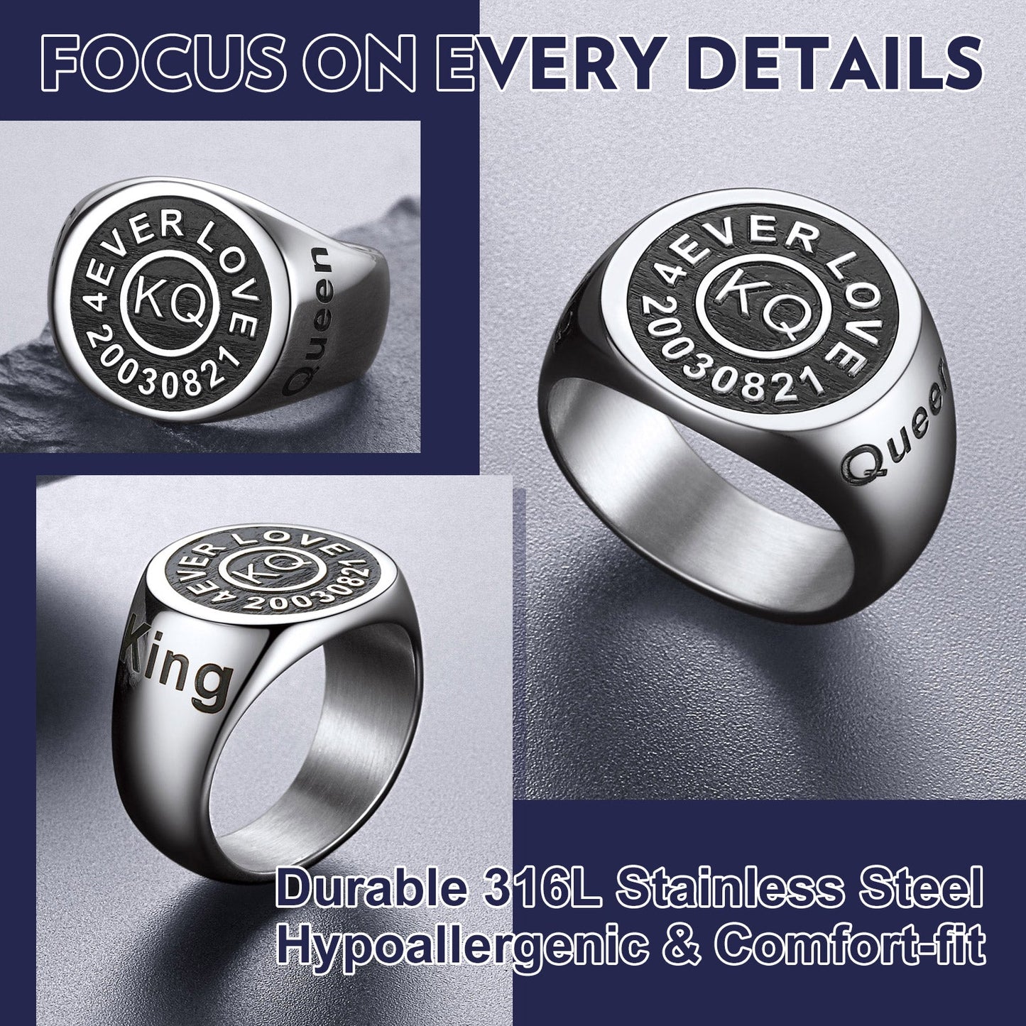 Gothic Engraving Initial Signet Ring for