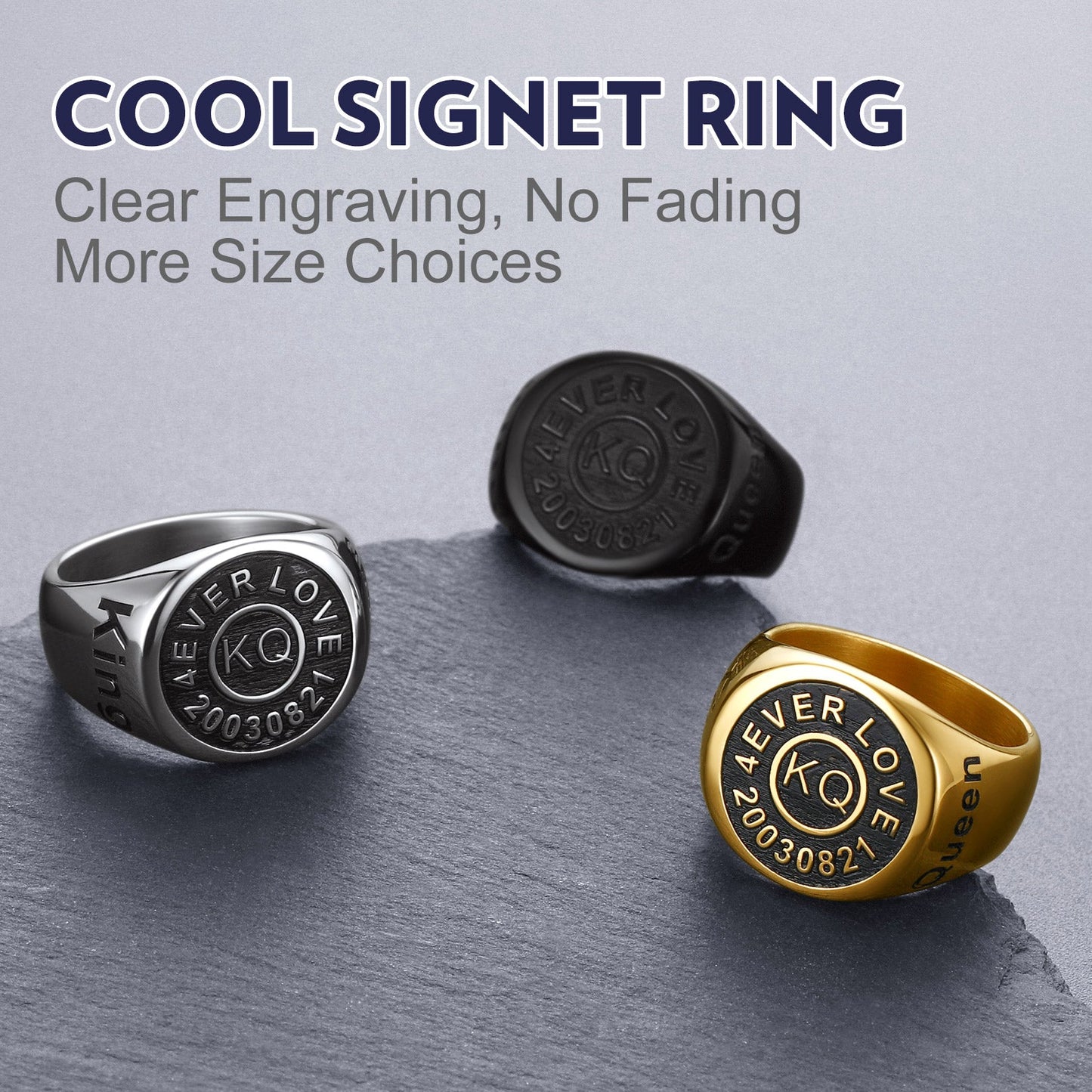 Gothic Engraving Initial Signet Ring for