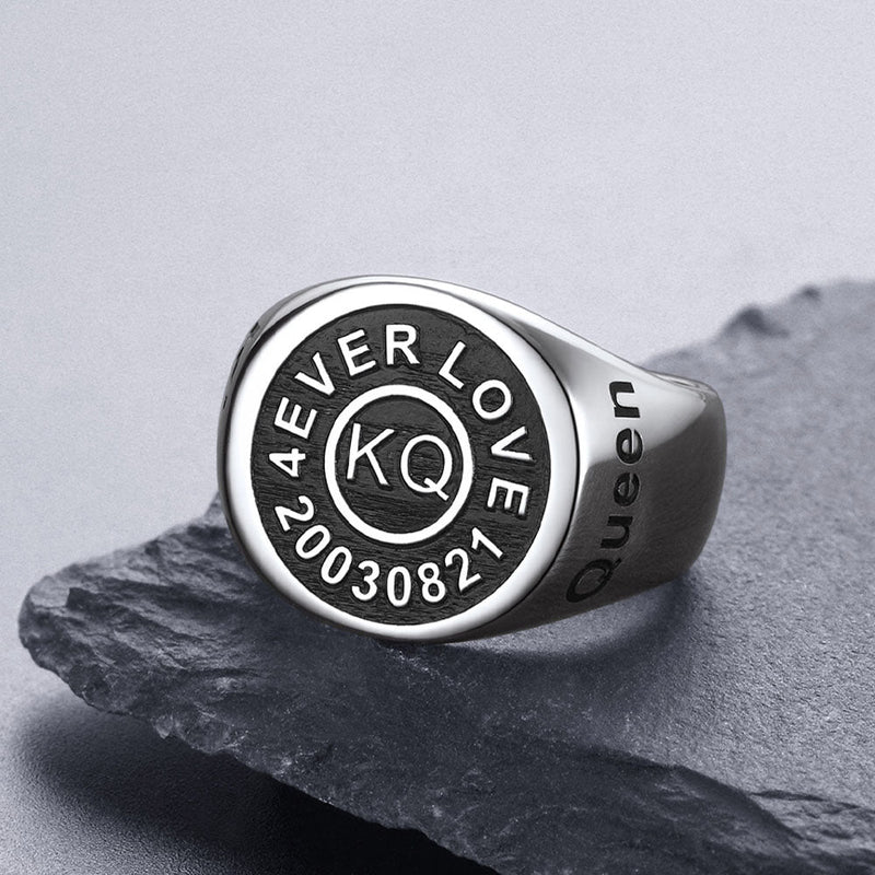 Gothic Engraving Initial Signet Ring for