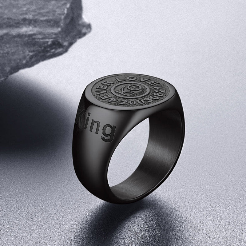 Gothic Engraving Initial Signet Ring for