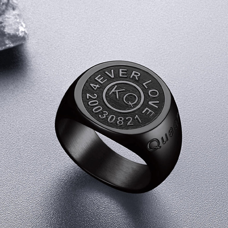 Gothic Engraving Initial Signet Ring for