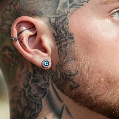 Sterling Silver Halo Evil Eye Stud Earrings
