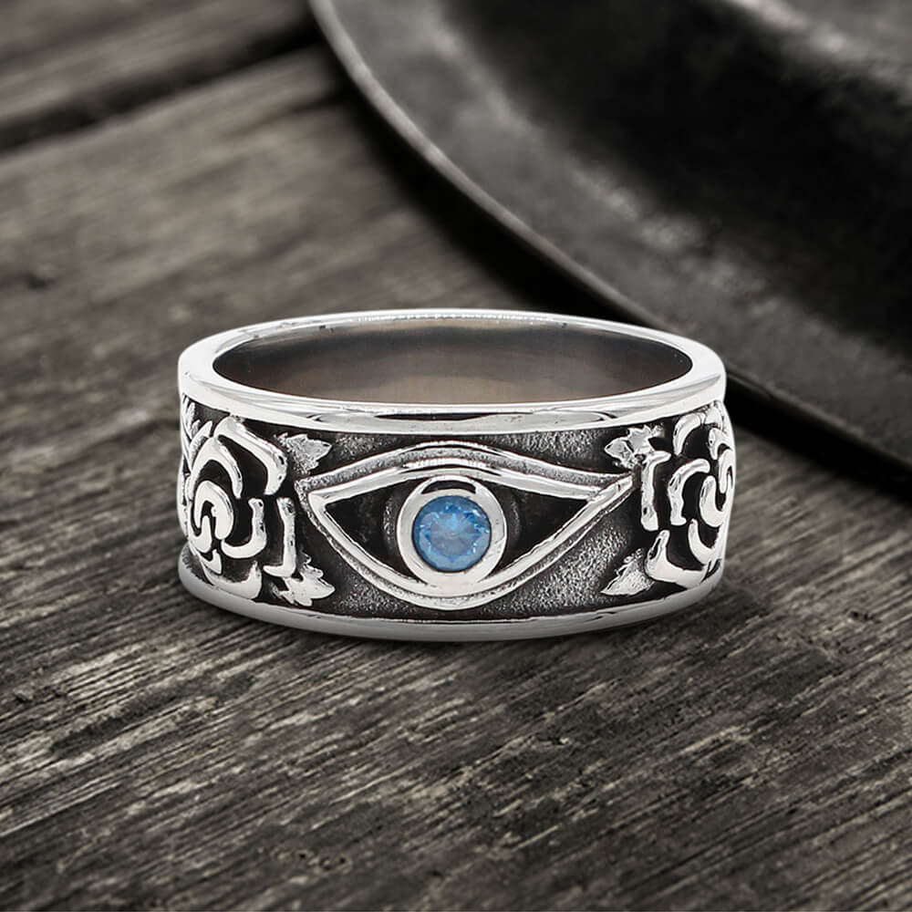 Eye and Rose Stainless Steel Goth Ring