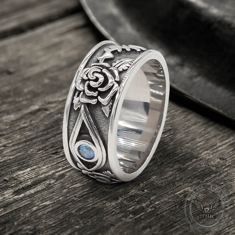 Eye and Rose Stainless Steel Goth Ring