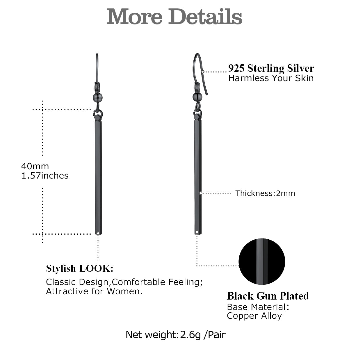 Minimal Long Vertical Bar Dangle Earrings for