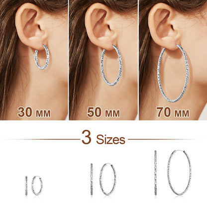 925 Sterling Silver 30/50/70mm Simple Hoop Earrings for