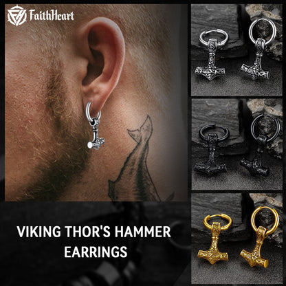 Viking Thor's Hammer Mjolnir Dangle Hoop Earrings Jewelry for