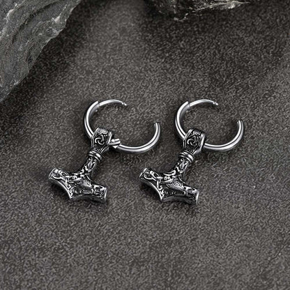Viking Thor's Hammer Mjolnir Dangle Hoop Earrings Jewelry for