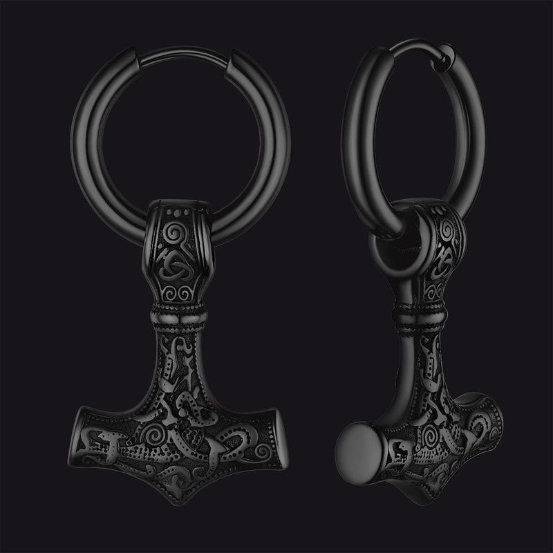 Viking Thor's Hammer Mjolnir Dangle Hoop Earrings Jewelry for