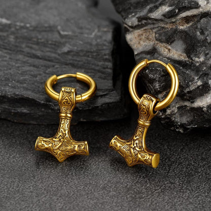 Viking Thor's Hammer Mjolnir Dangle Hoop Earrings Jewelry for