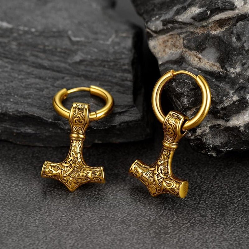 Viking Thor's Hammer Mjolnir Dangle Hoop Earrings Jewelry for
