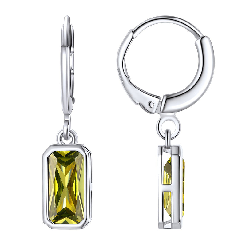 Silver Square Birthstone Dangle Hoop Earrings for