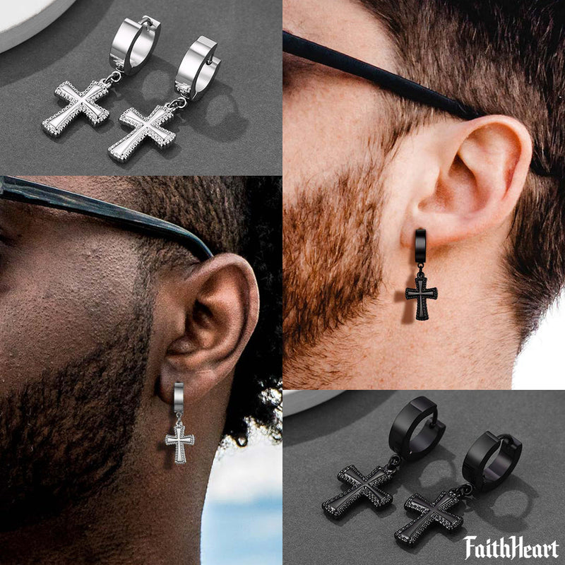 Flash Cz Cross Dangle Hoop Earrings for