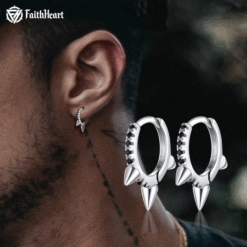 Flash Sterling Silver Spike Hoop Earrings With Black Onyx