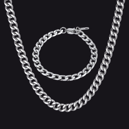 9mm Sturdy Cuban Link Chain & Bracelet Set for