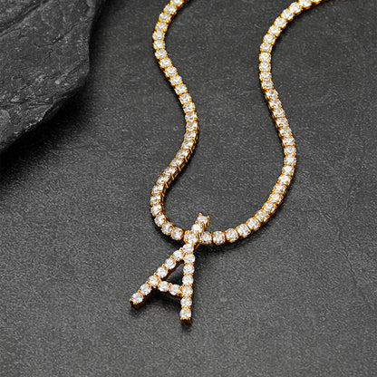 Initial Letter Pendant Necklace With Tennis Chain for