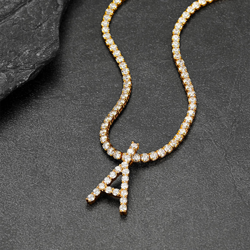 Initial Letter Pendant Necklace With Tennis Chain for