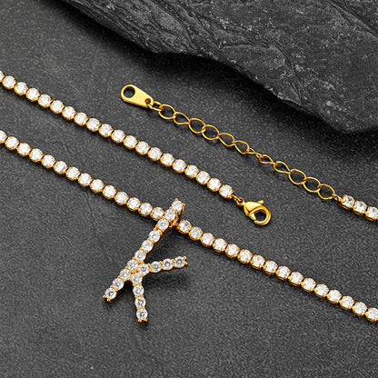 Initial Letter Pendant Necklace With Tennis Chain for