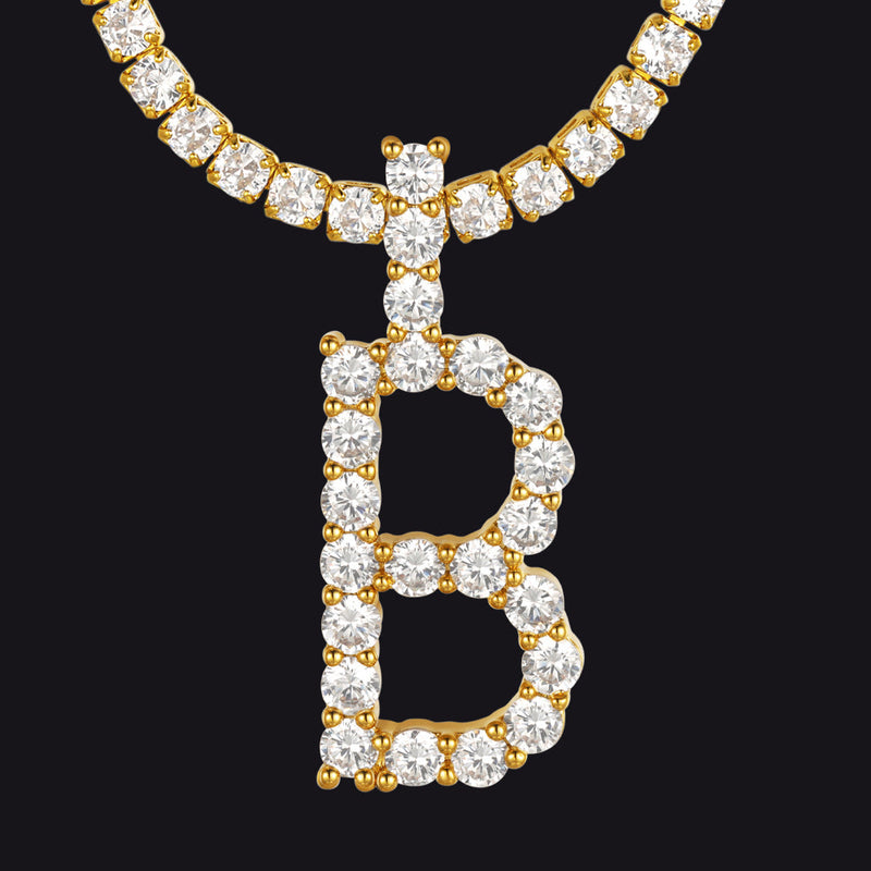 Initial Letter Pendant Necklace With Tennis Chain for