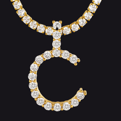 Initial Letter Pendant Necklace With Tennis Chain for