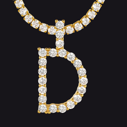 Initial Letter Pendant Necklace With Tennis Chain for