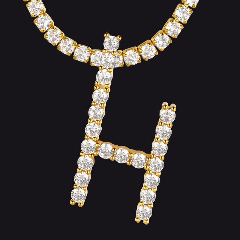 Initial Letter Pendant Necklace With Tennis Chain for