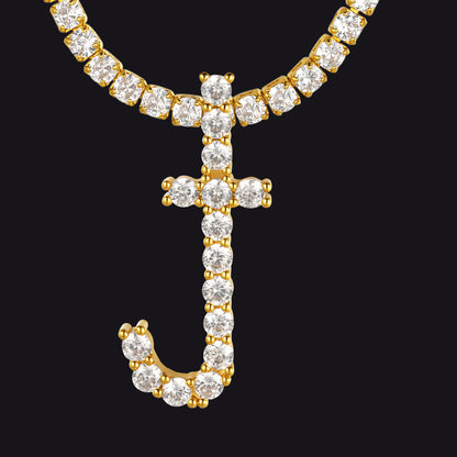 Initial Letter Pendant Necklace With Tennis Chain for