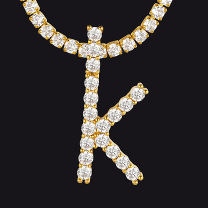 Initial Letter Pendant Necklace With Tennis Chain for