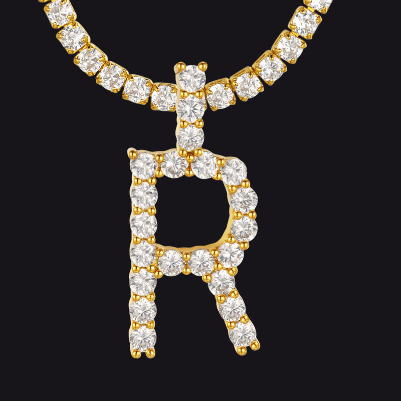 Initial Letter Pendant Necklace With Tennis Chain for