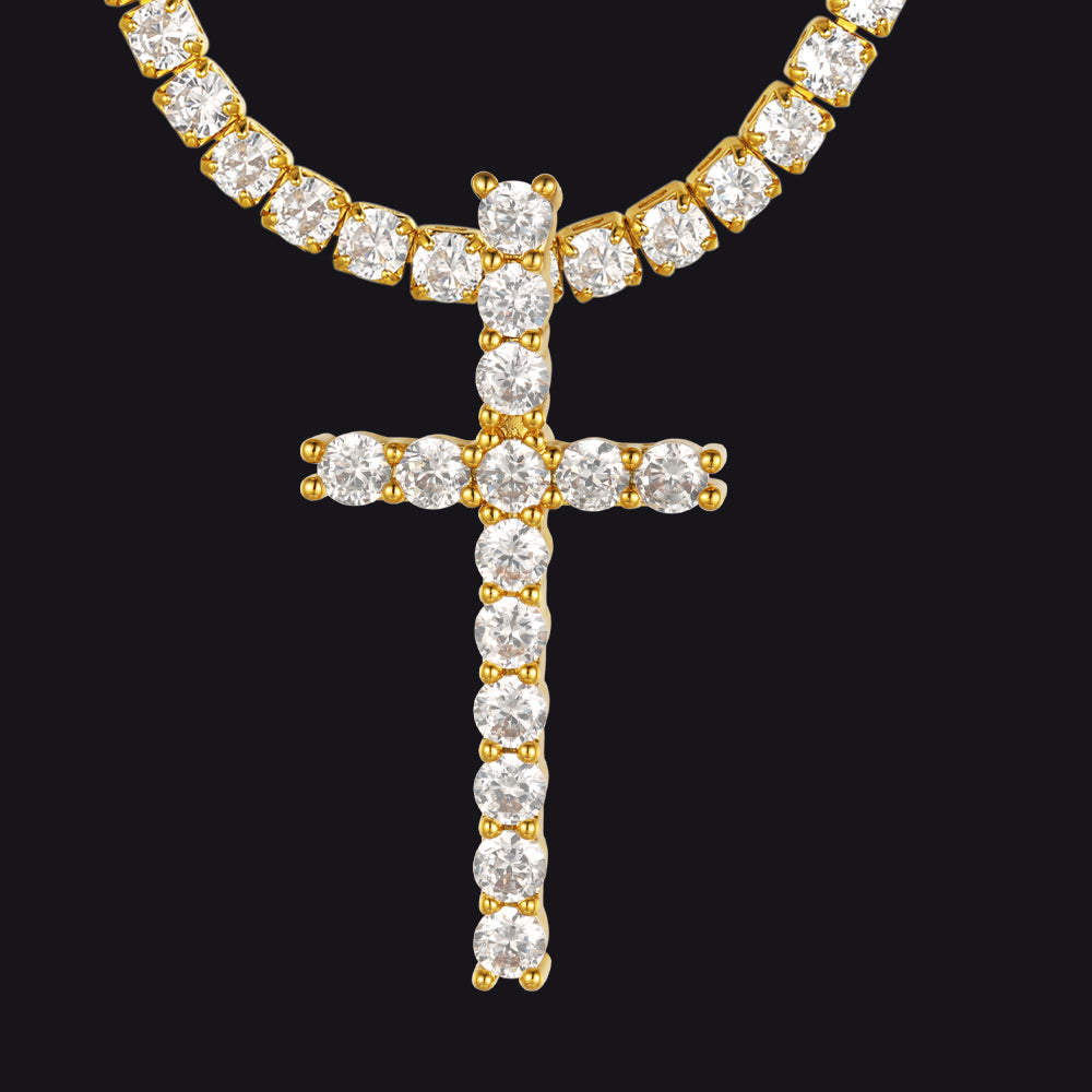 Initial Letter Pendant Necklace With Tennis Chain for
