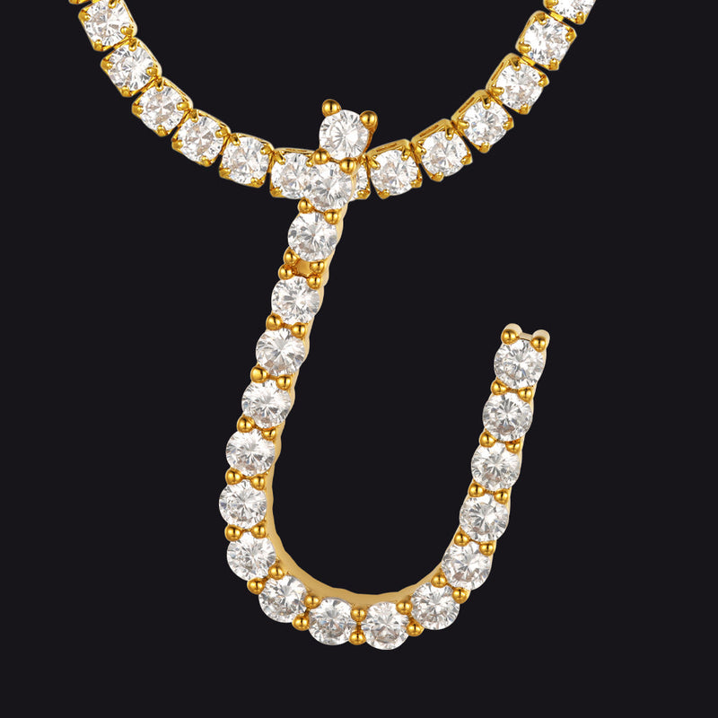 Initial Letter Pendant Necklace With Tennis Chain for