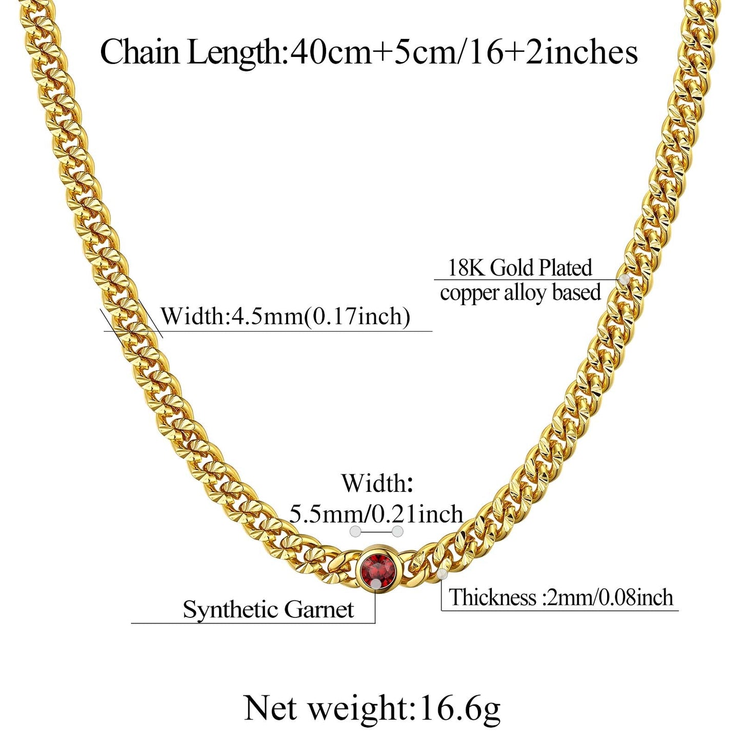 4.5mm Birthstone Gold Chain Choker Necklace for