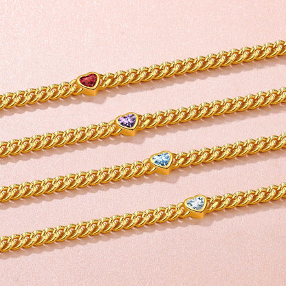 4.5mm Heart Birthstone Gold Chain Choker Necklace for
