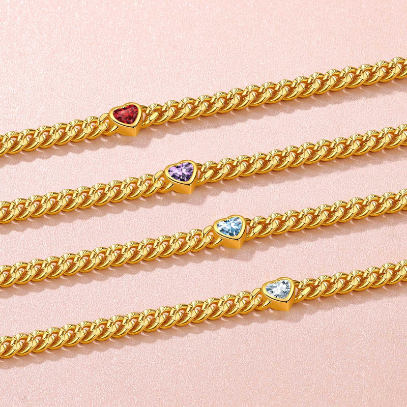 4.5mm Heart Birthstone Gold Chain Choker Necklace for
