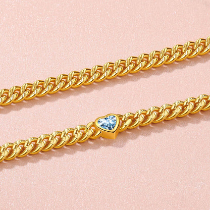 4.5mm Heart Birthstone Gold Chain Choker Necklace for