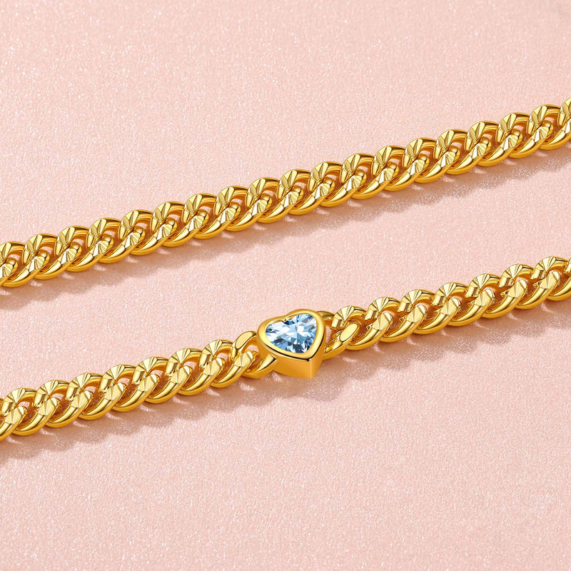 4.5mm Heart Birthstone Gold Chain Choker Necklace for