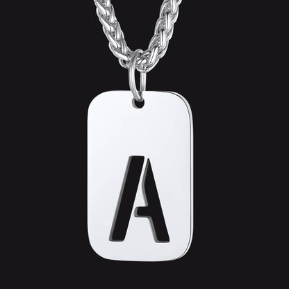Personalized Hollow Letter Initial Dog Tag Pendant Necklace for