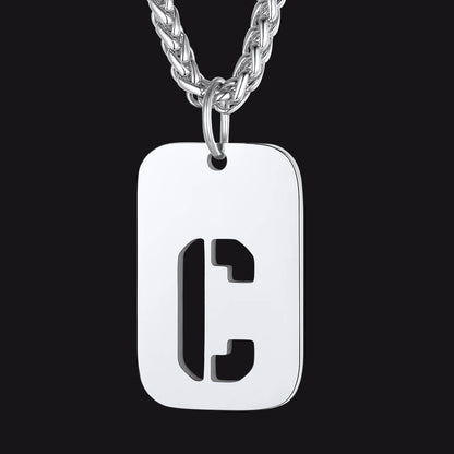 Personalized Hollow Letter Initial Dog Tag Pendant Necklace for