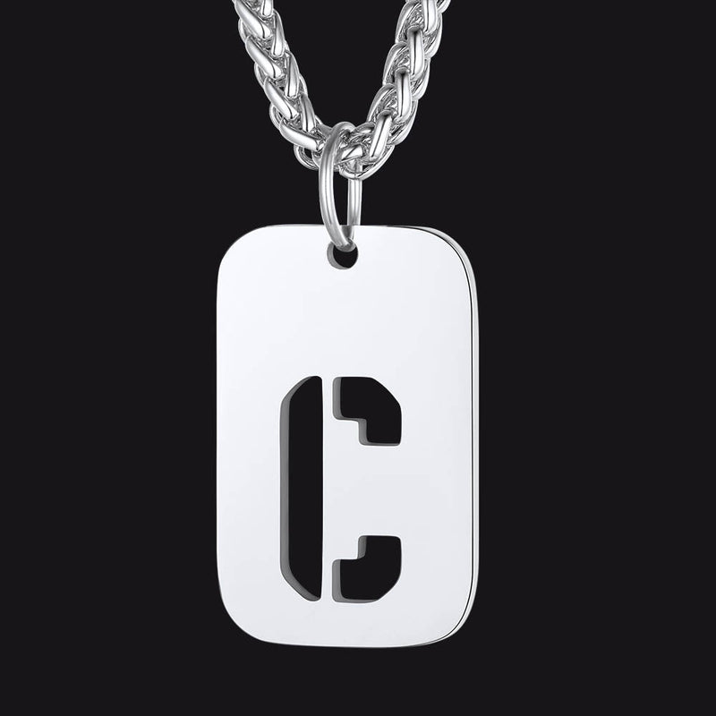 Personalized Hollow Letter Initial Dog Tag Pendant Necklace for