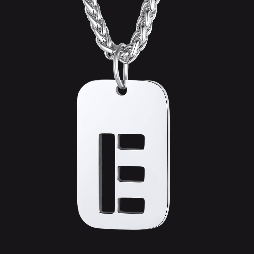 Personalized Hollow Letter Initial Dog Tag Pendant Necklace for