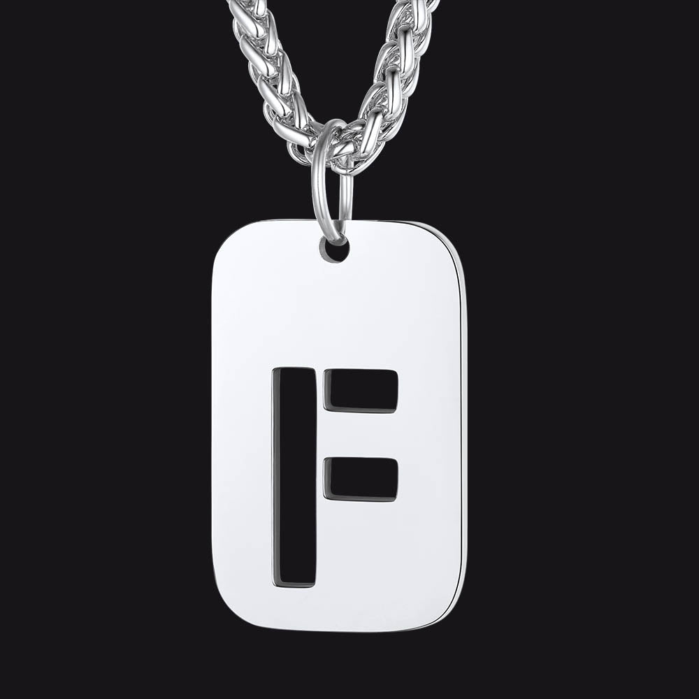 Personalized Hollow Letter Initial Dog Tag Pendant Necklace for