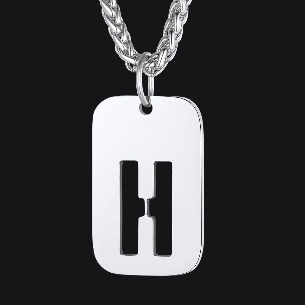 Personalized Hollow Letter Initial Dog Tag Pendant Necklace for