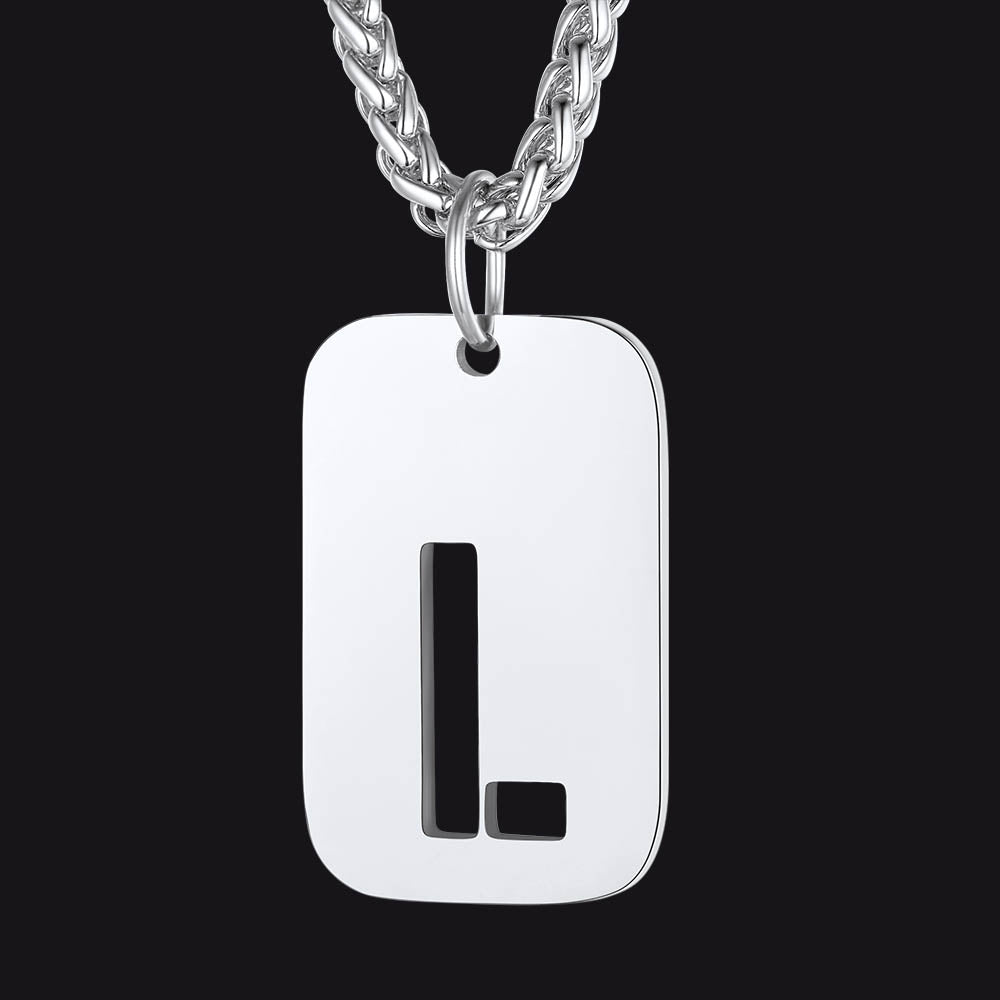 Personalized Hollow Letter Initial Dog Tag Pendant Necklace for