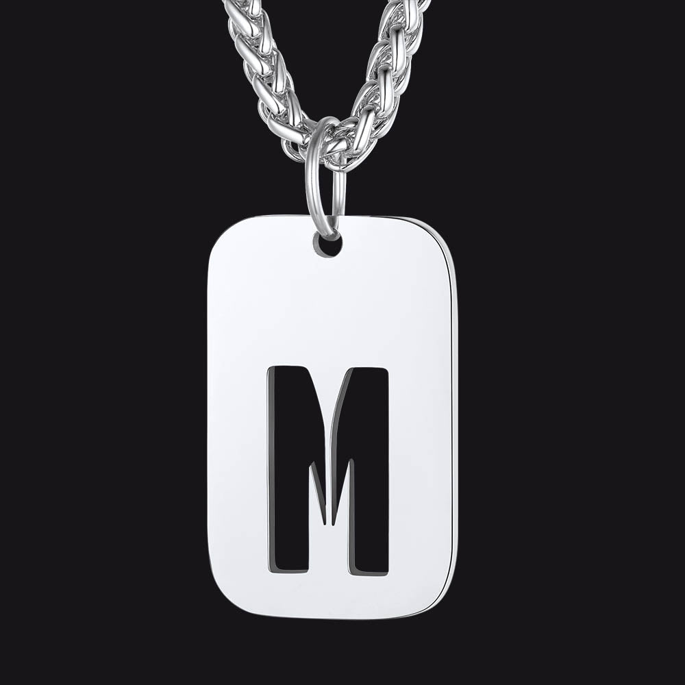 Personalized Hollow Letter Initial Dog Tag Pendant Necklace for