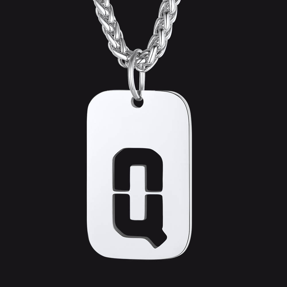 Personalized Hollow Letter Initial Dog Tag Pendant Necklace for